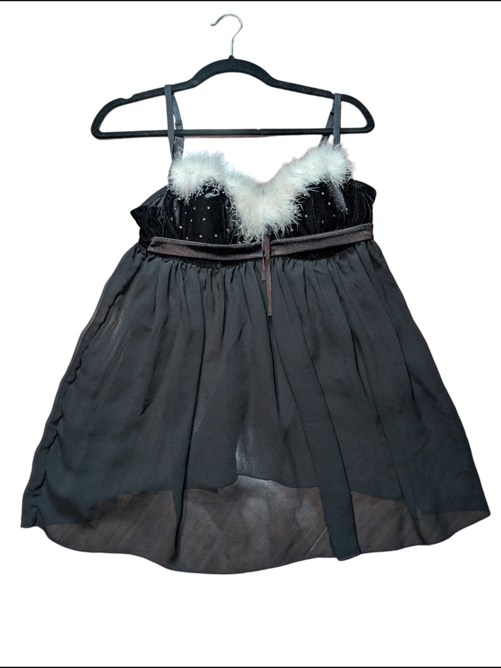 Black Chiffon Dress with Faux Fur Trim